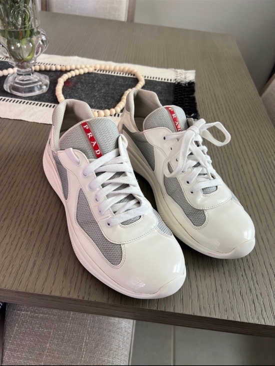 Prada Other - Prada White & Gray Men’s Low-Top Sneakers with Red Logo Tab